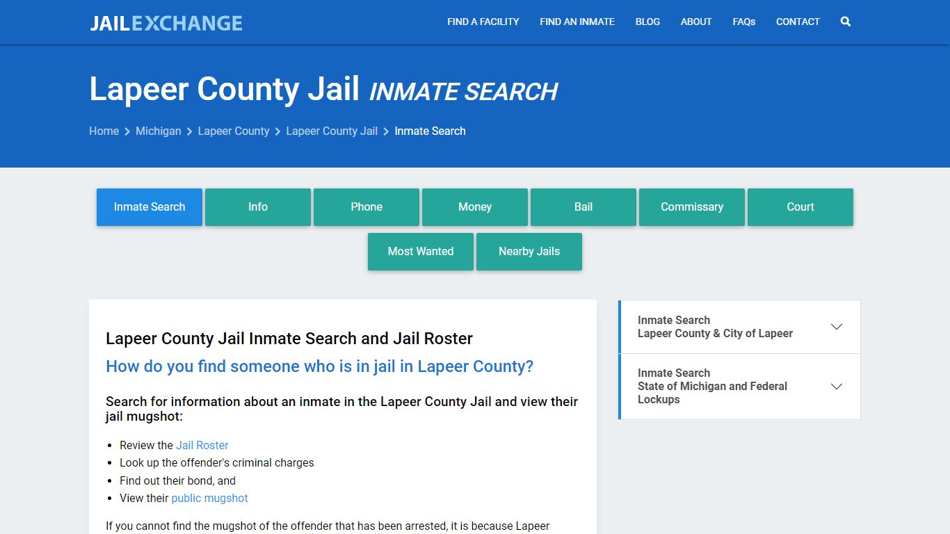 Inmate Search: Roster & Mugshots - Lapeer County Jail, MI - Jail Exchange